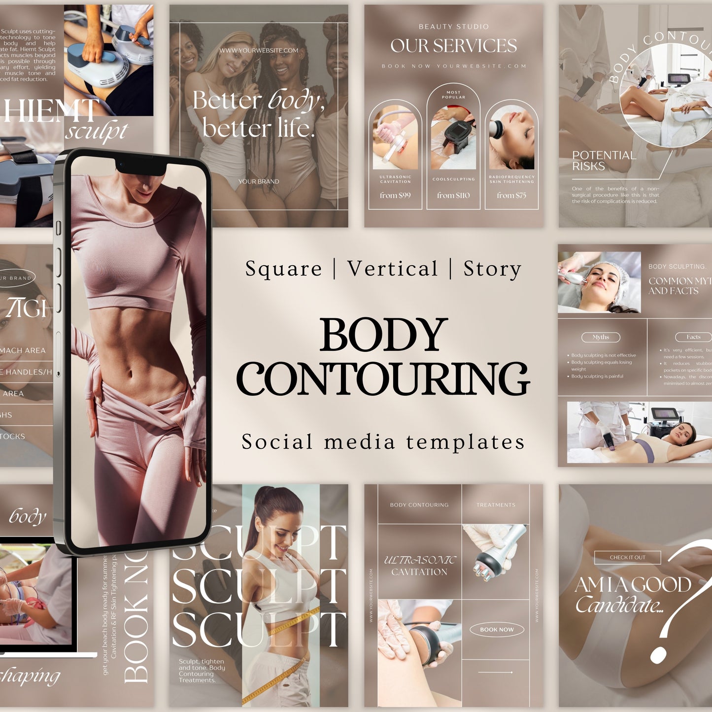 Beige Body Contouring Social Media Templates