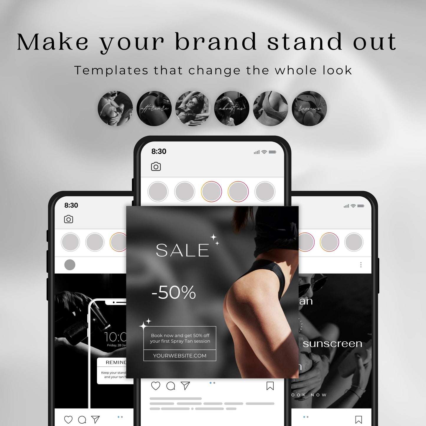 70 BW Spray Tan Instagram Templates