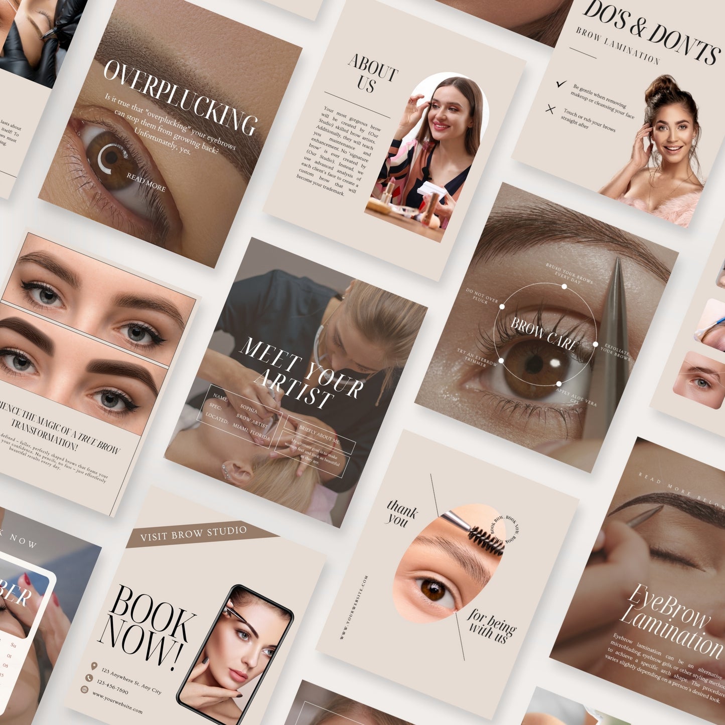 Beige Brow Technician Social Media Templates