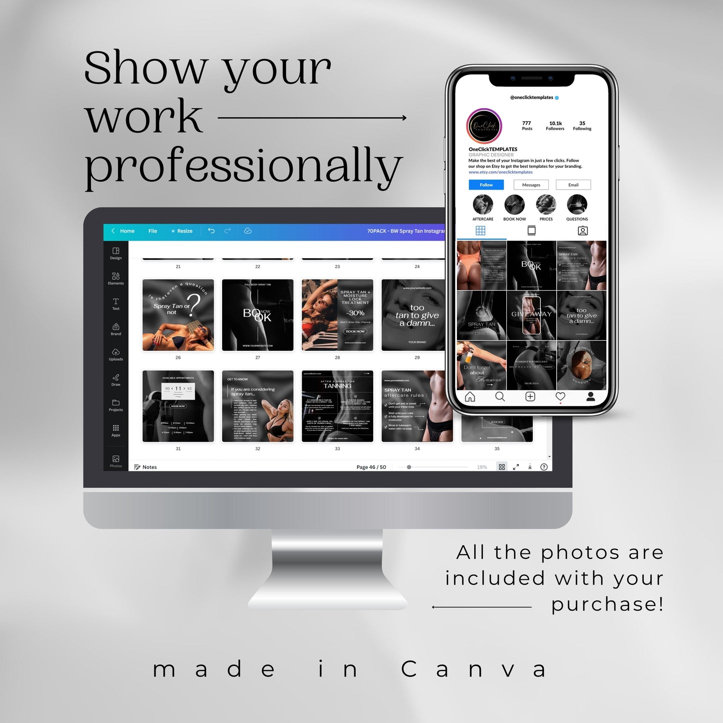 70 BW Spray Tan Instagram Templates