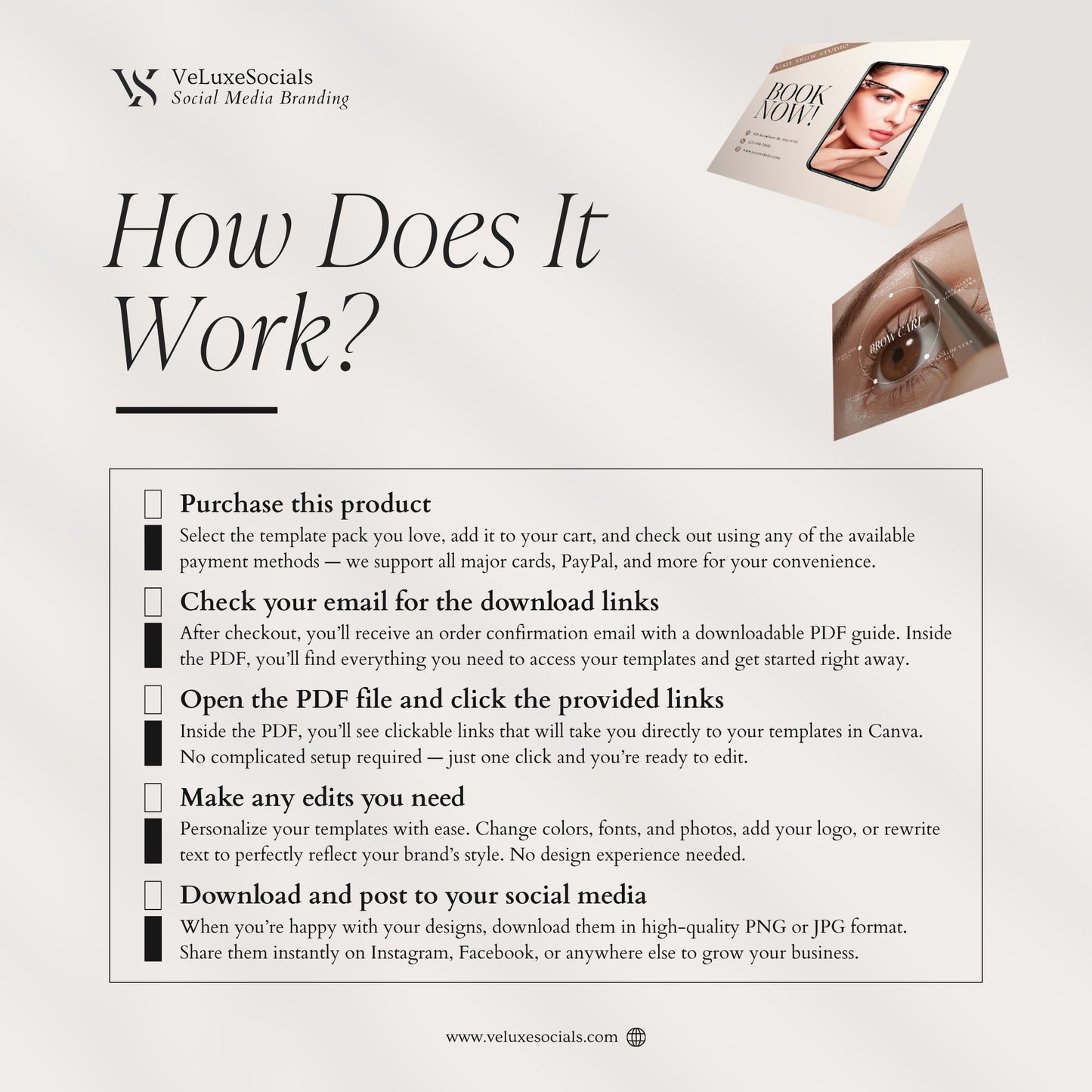 Beige Brow Technician Social Media Templates